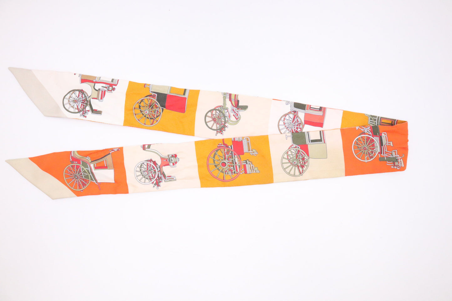 Hermes "Les Voitures Exquises" Twilly in Orange & Cream Silk