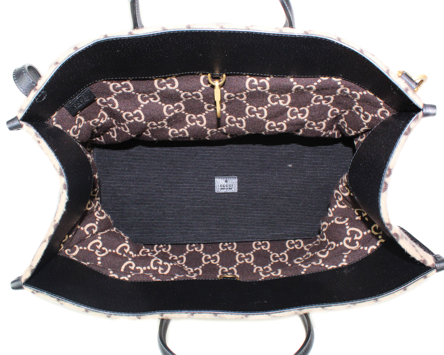 Gucci GG Leather Trimmed Wool Tote