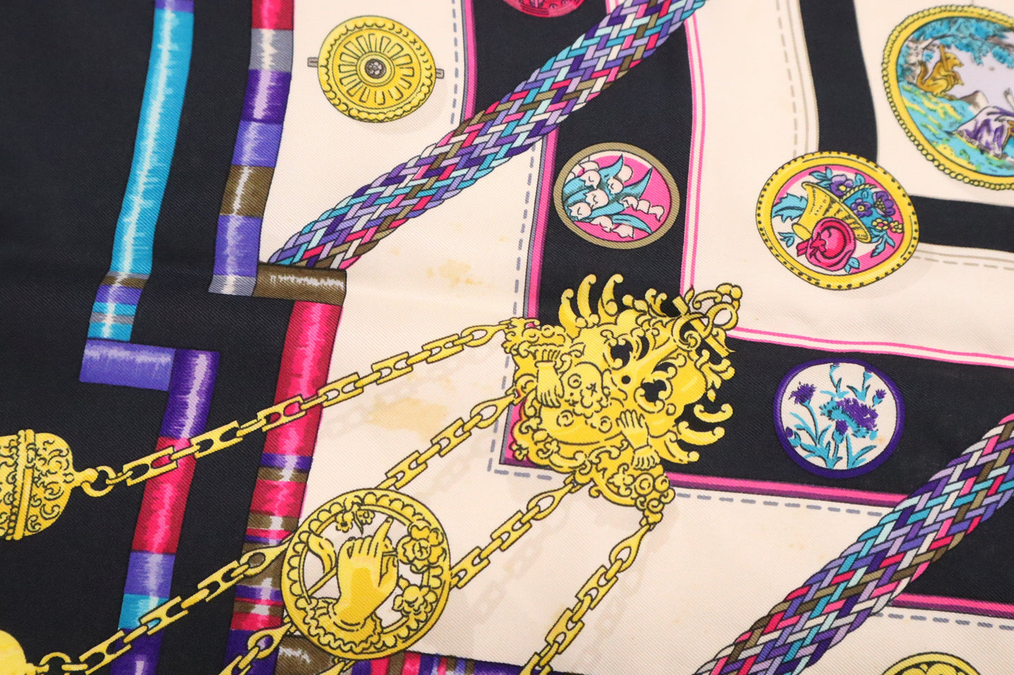 Hermes Carre 90 "Petite Main" in Black Multicolor Silk