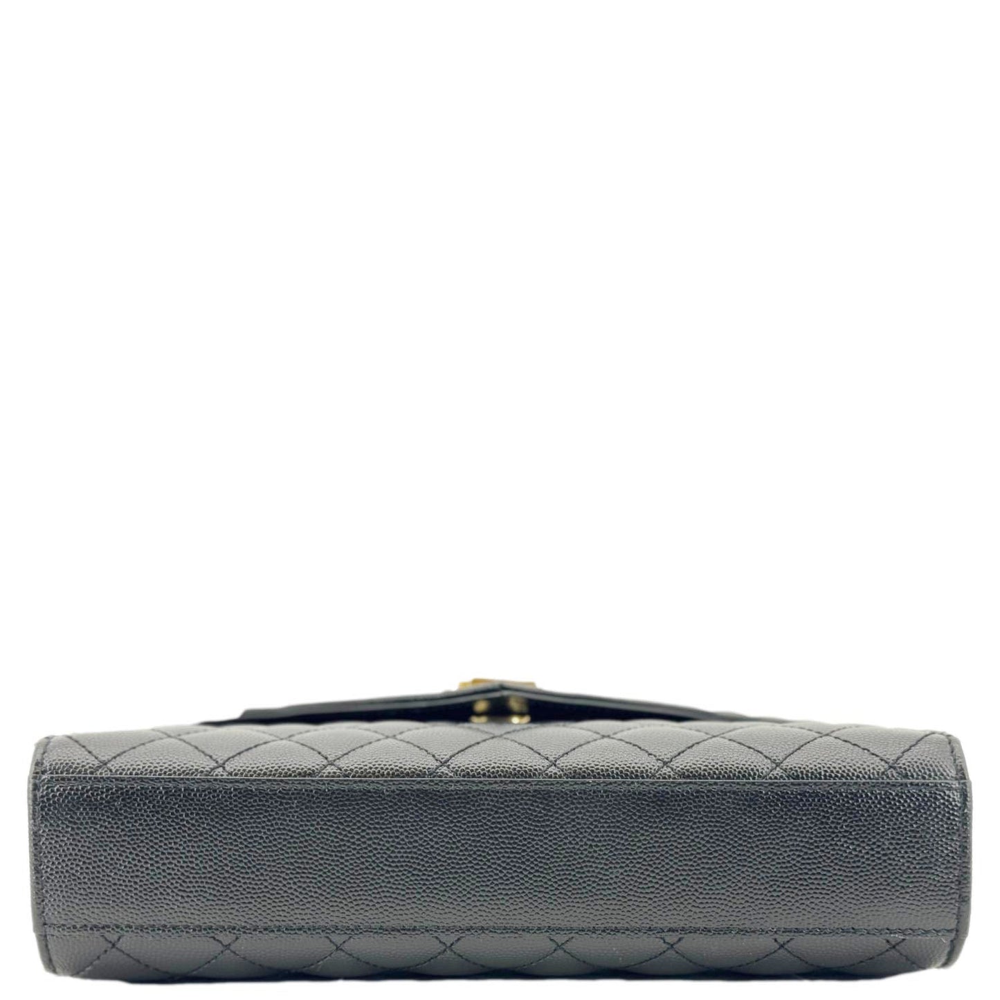 YVES SAINT LAURENT Envelope Flap Quilted Caviar Leather Chain Shoulder Bag Black