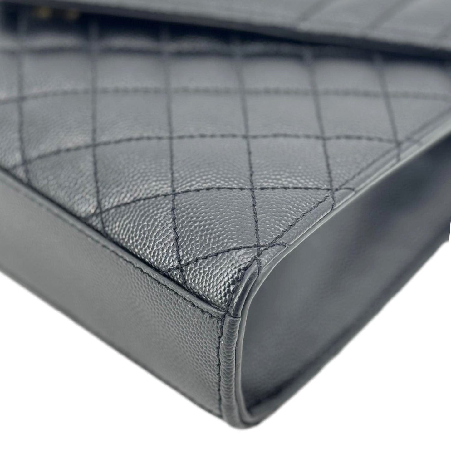YVES SAINT LAURENT Envelope Flap Quilted Caviar Leather Chain Shoulder Bag Black
