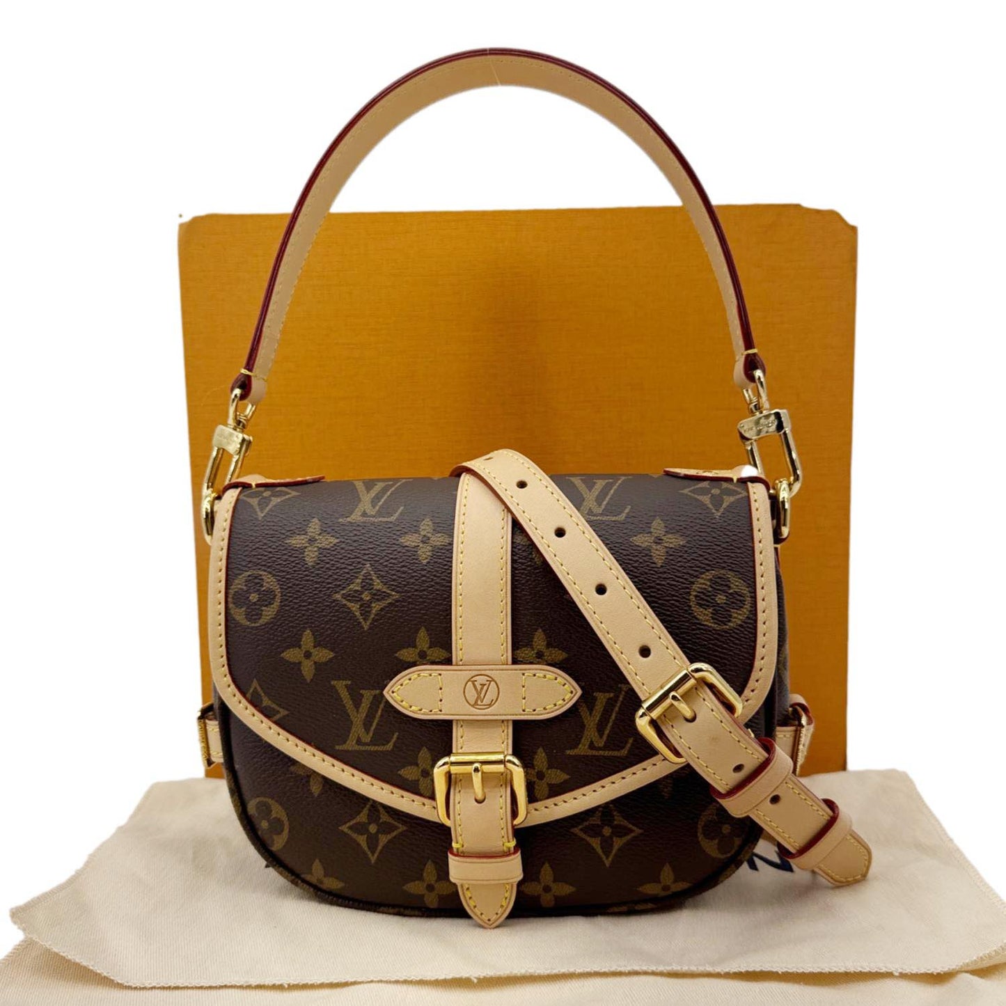 LOUIS VUITTON Saumur BB Monogram Canvas Shoulder Bag Brown