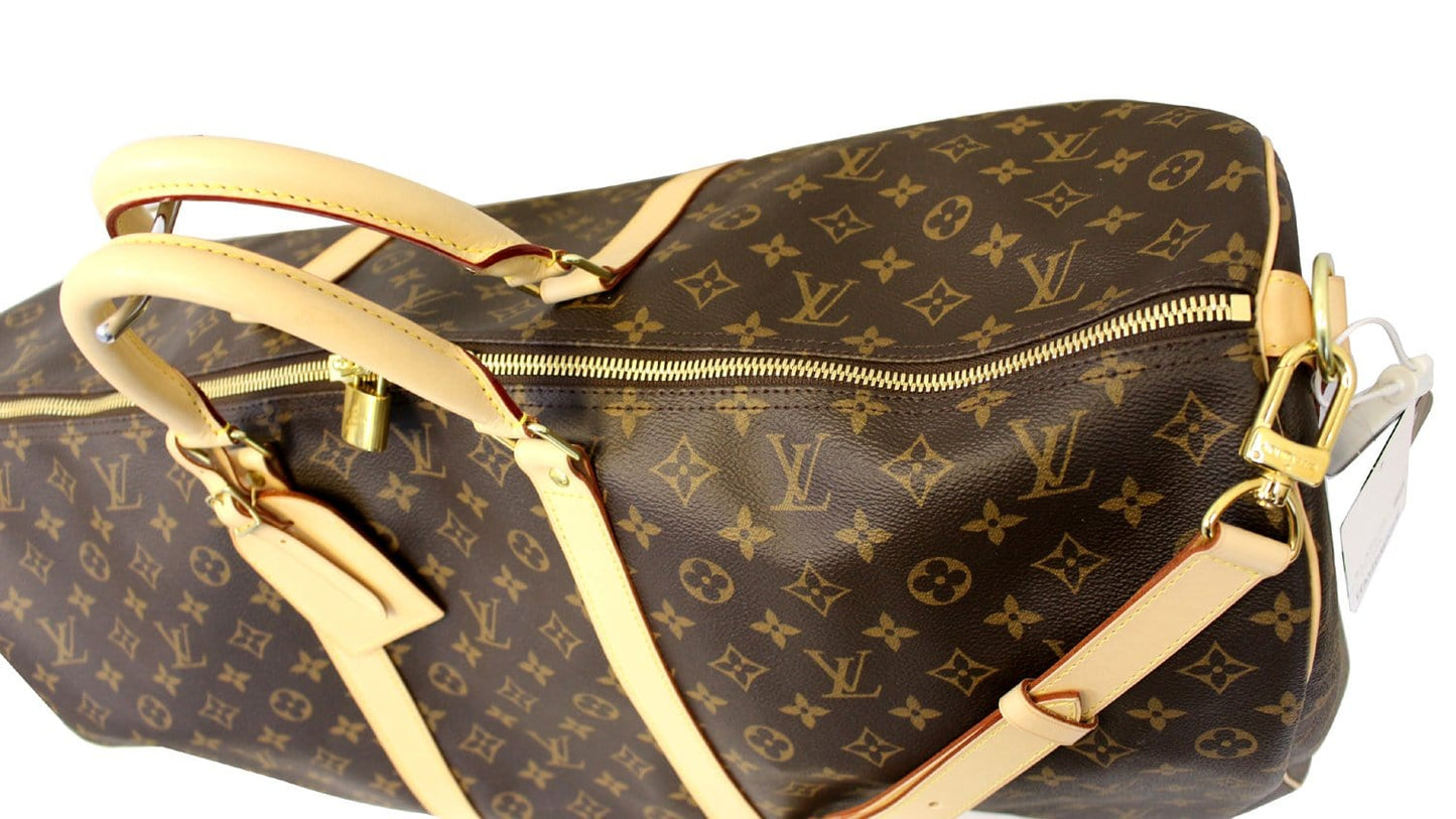 LOUIS VUITTON Monogram Canvas Brown Keepall 60 Bandouliere Travel Bag