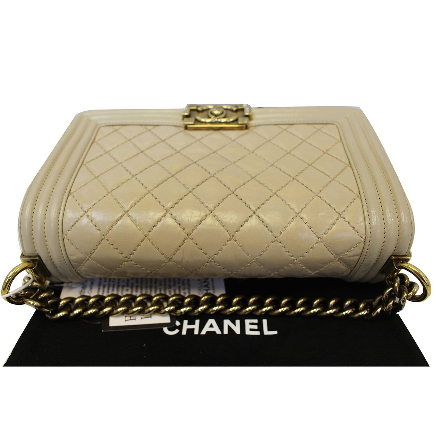 CHANEL Medium Boy Flap Quilted Leather Beige Shoulder Bag