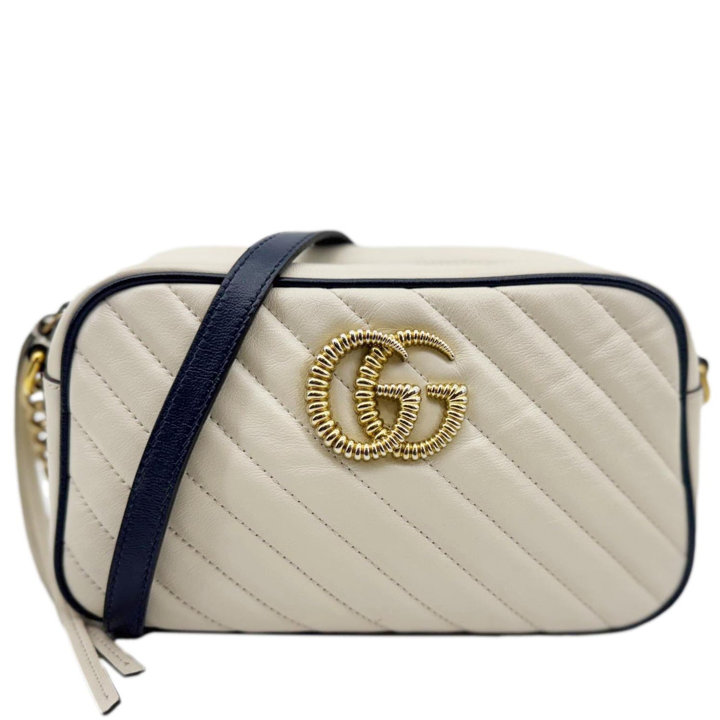 GUCCI GG Marmont Small Diagonal Matelasse Calfskin Leather Camera Bag Off White 447632