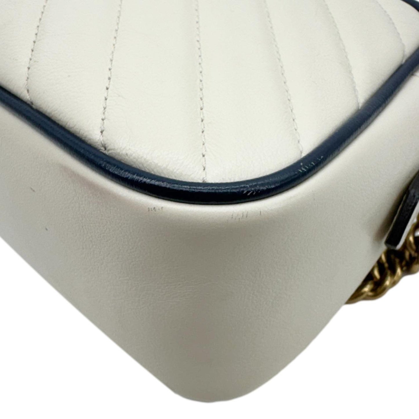 GUCCI GG Marmont Small Diagonal Matelasse Calfskin Leather Camera Bag Off White 447632