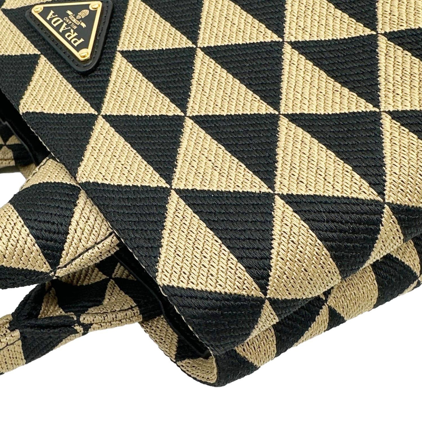 PRADA Symbole Embroidered Canvas Tote Bag Beige