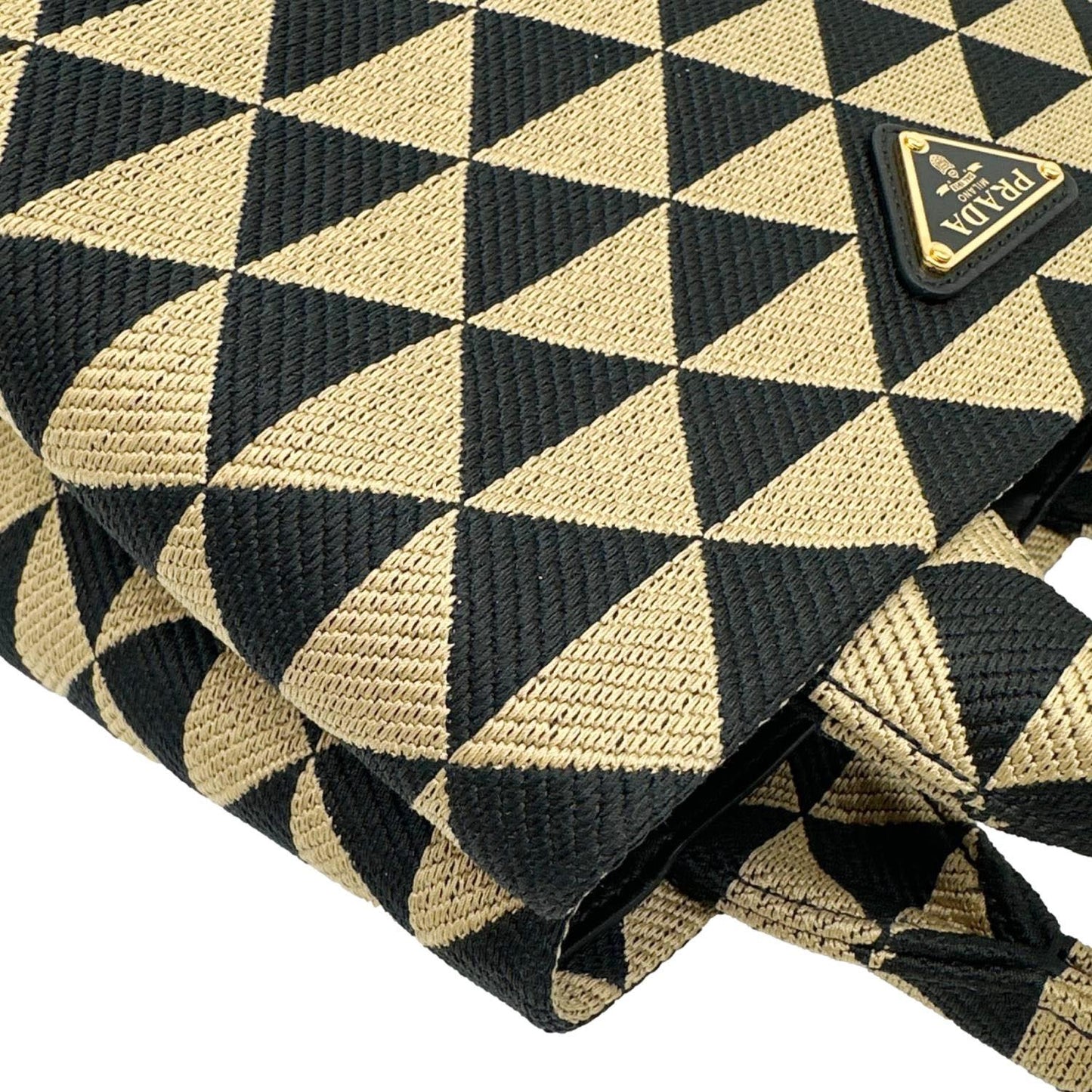 PRADA Symbole Embroidered Canvas Tote Bag Beige