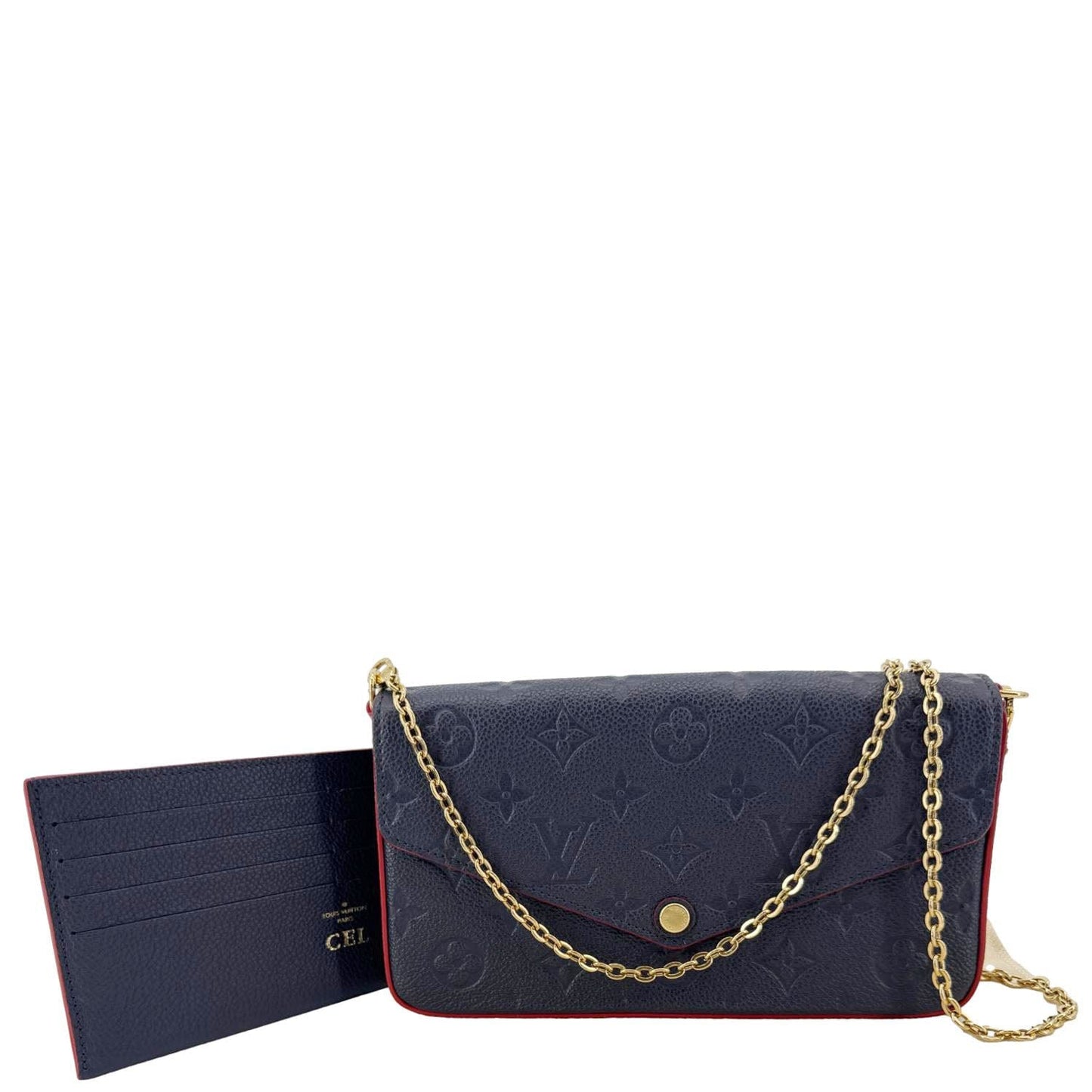 LOUIS VUITTON Felicie Pochette Empreinte Leather Crossbody Bag Blue
