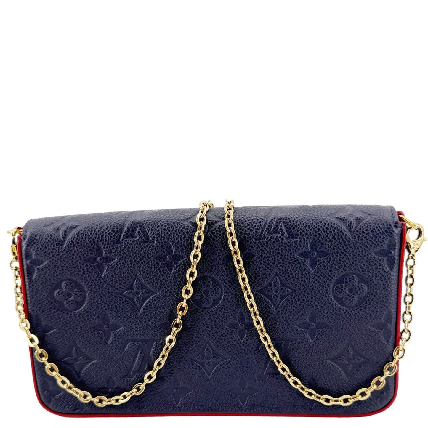 LOUIS VUITTON Felicie Pochette Empreinte Leather Crossbody Bag Blue