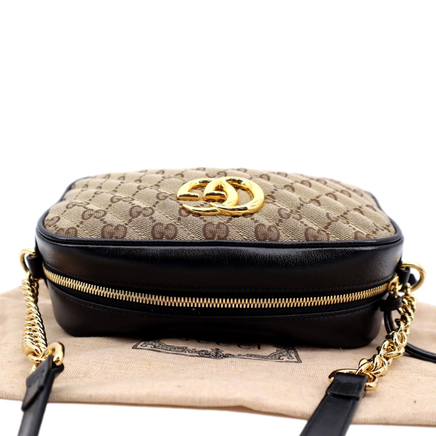 GUCCI GG Marmont Small Matelasse Canvas Leather Crossbody Bag Beige 447632
