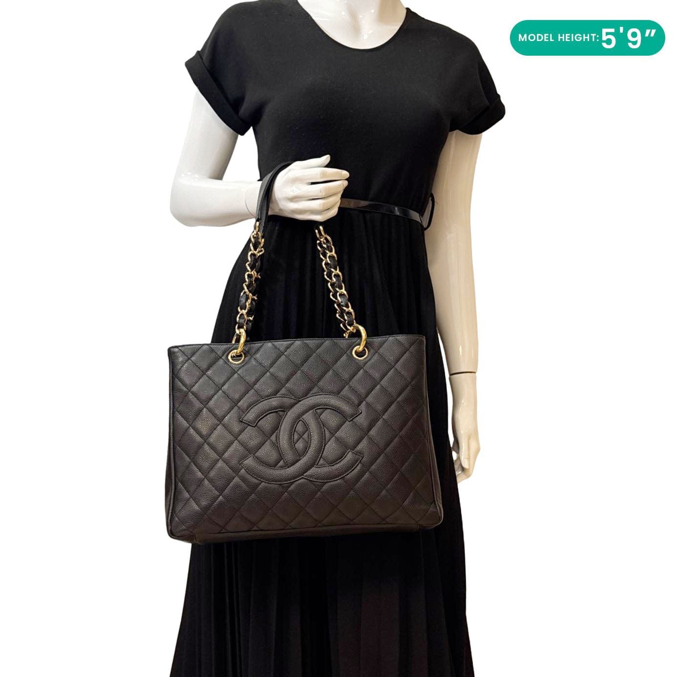 CHANEL Grand Shopping Quilted Leather Tote Bag Black