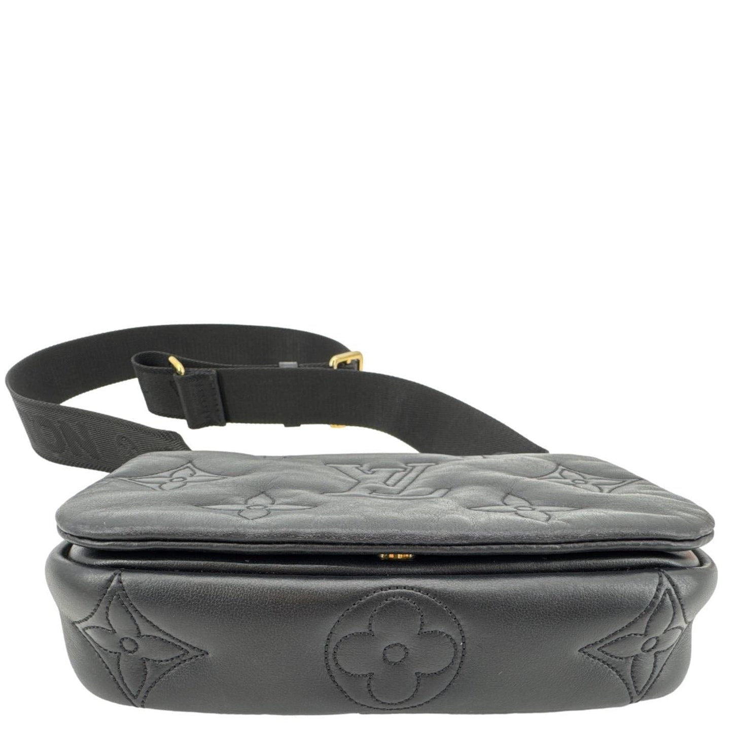 LOUIS VUITTON Calfskin Bubblegram Leather Wallet on Strap Bag Black