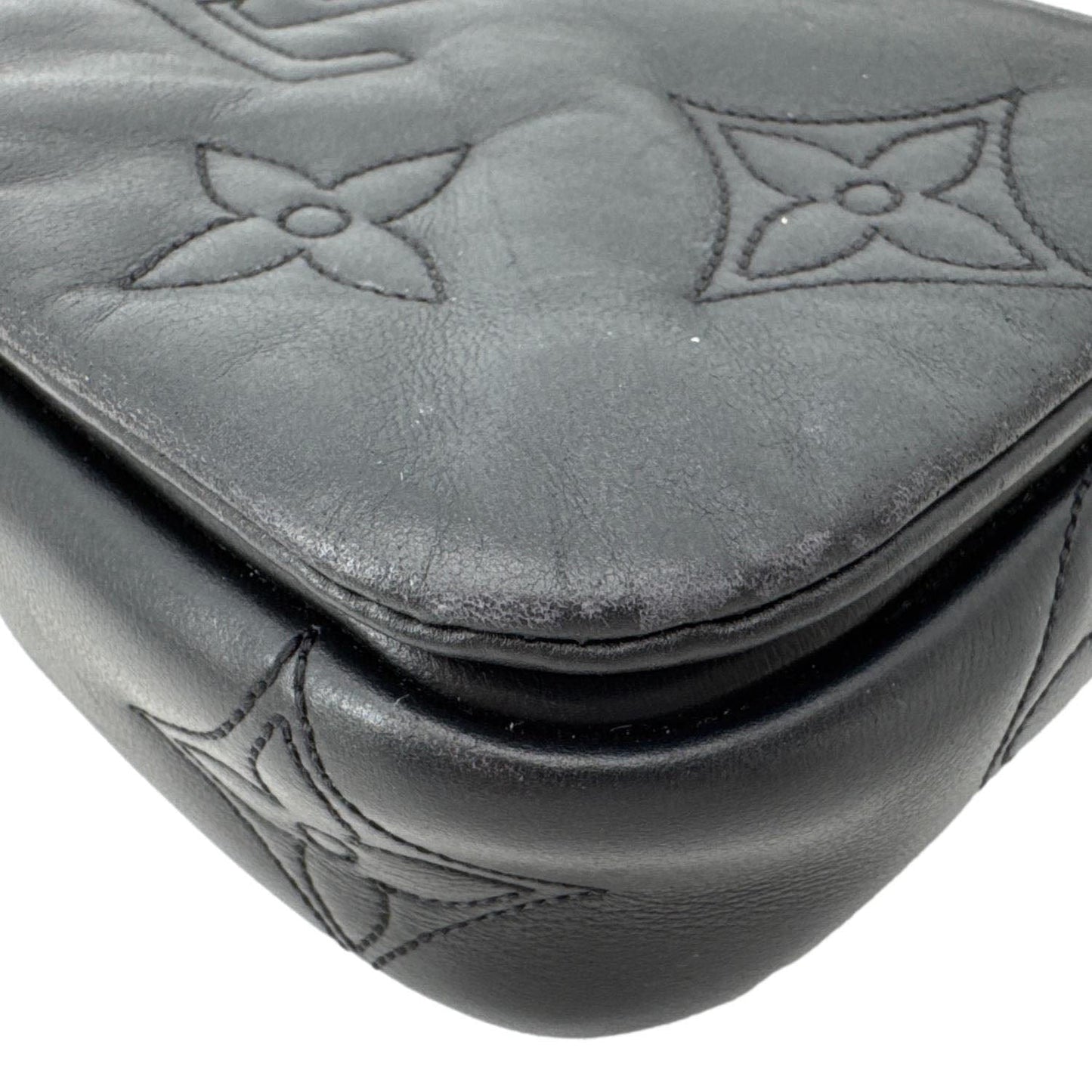 LOUIS VUITTON Calfskin Bubblegram Leather Wallet on Strap Bag Black