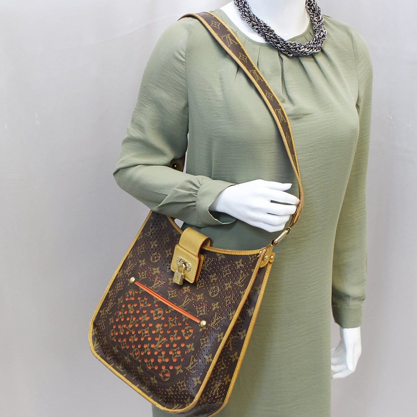 LOUIS VUITTON Orange Monogram Perforated Musette Shoulder Bag