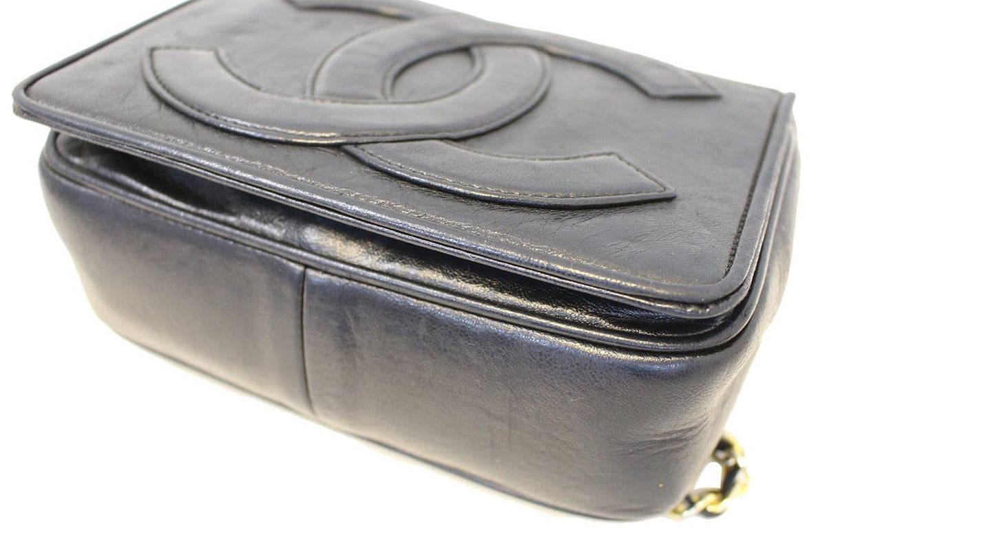 CHANEL Lamb Skin Black CC Logo Chain Shoulder Crossbody Bag