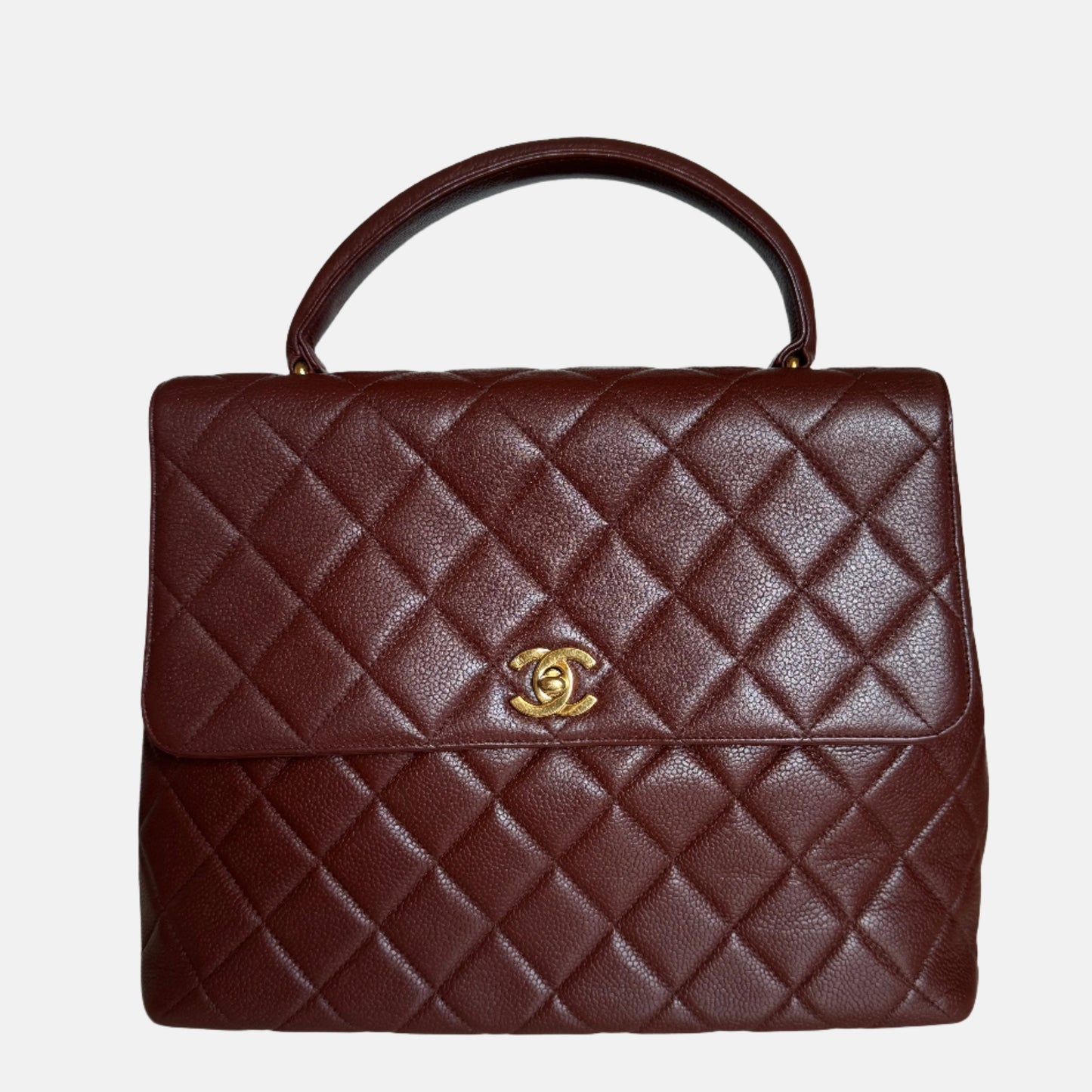 Chanel Vintage Top Handle Kelly Dark Caramel Flap Bag Caviar Leather 24k Gold Plated Hardware, 2000-2002