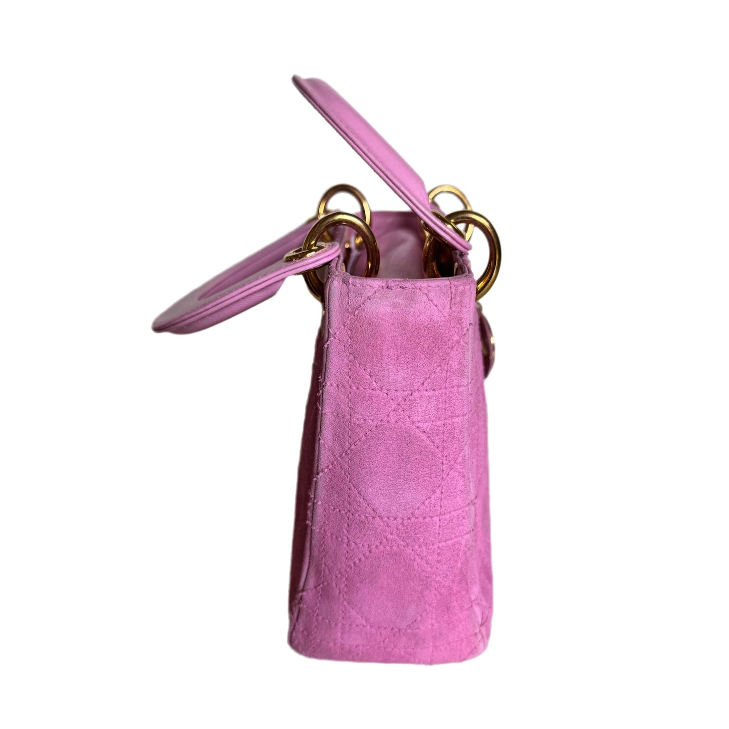Lady Dior Vintage Mini Pink Suede with Yellow Gold-tone Hardware