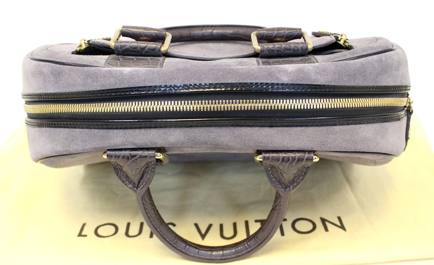 LOUIS VUITTON Grey Suede Havane Stamped Trunk GM Bag Limited