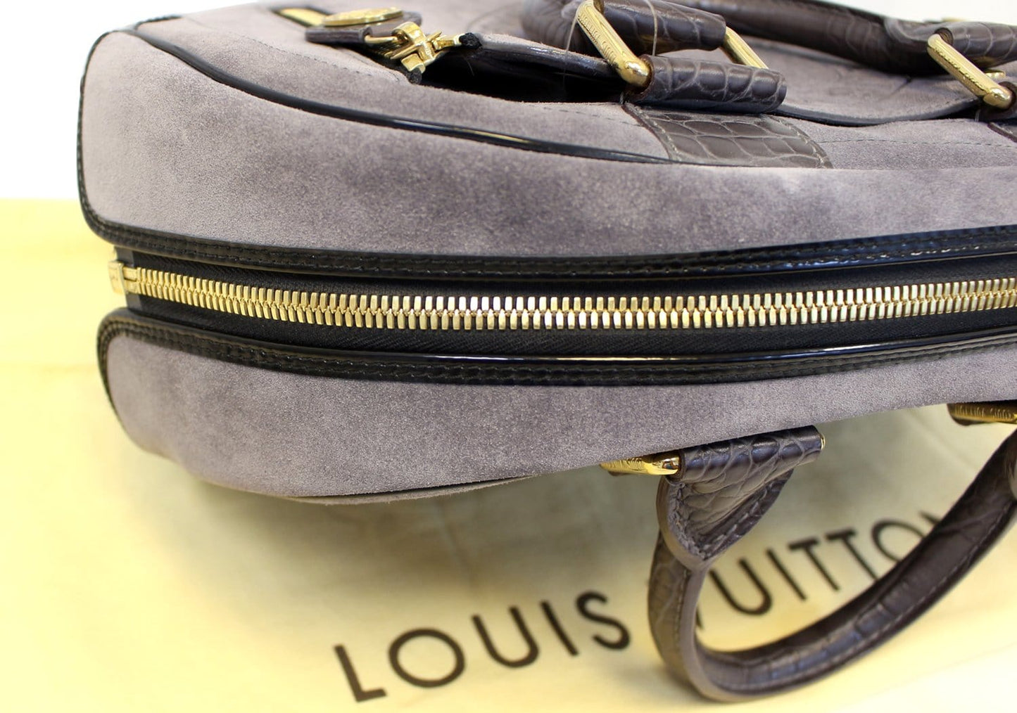 LOUIS VUITTON Grey Suede Havane Stamped Trunk GM Bag Limited