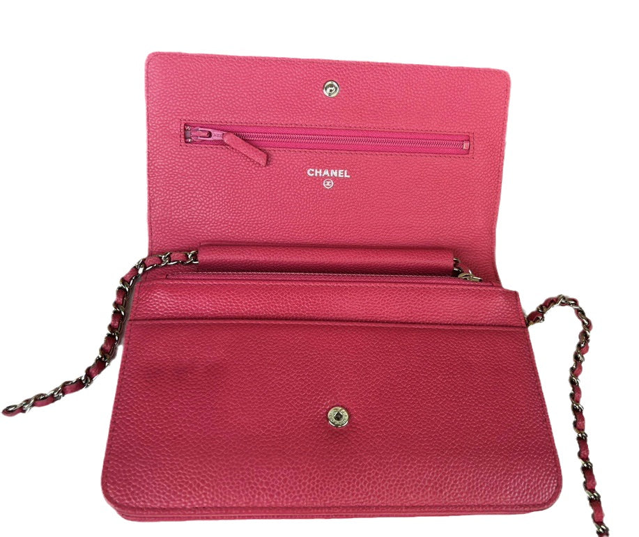 Chanel WOC Wallet on Chain Fuchsia Caviar Leather with Enamel Logo