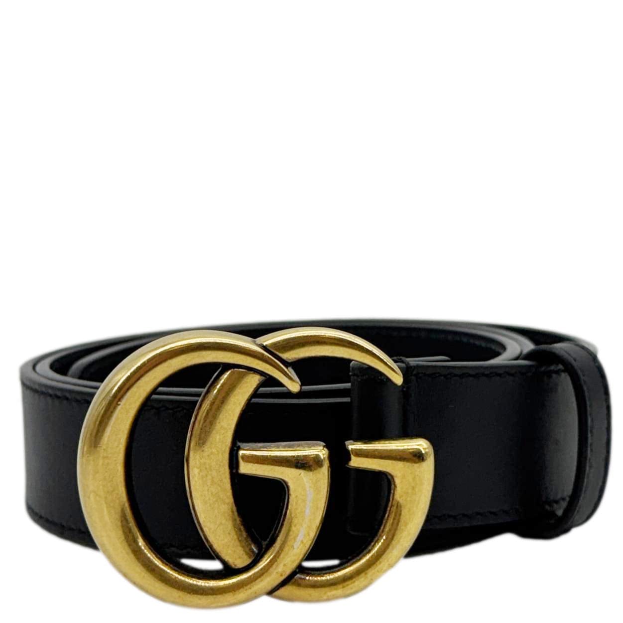 GUCCI Double G buckle Marmont Leather Belt Black 414316 Size 80.32