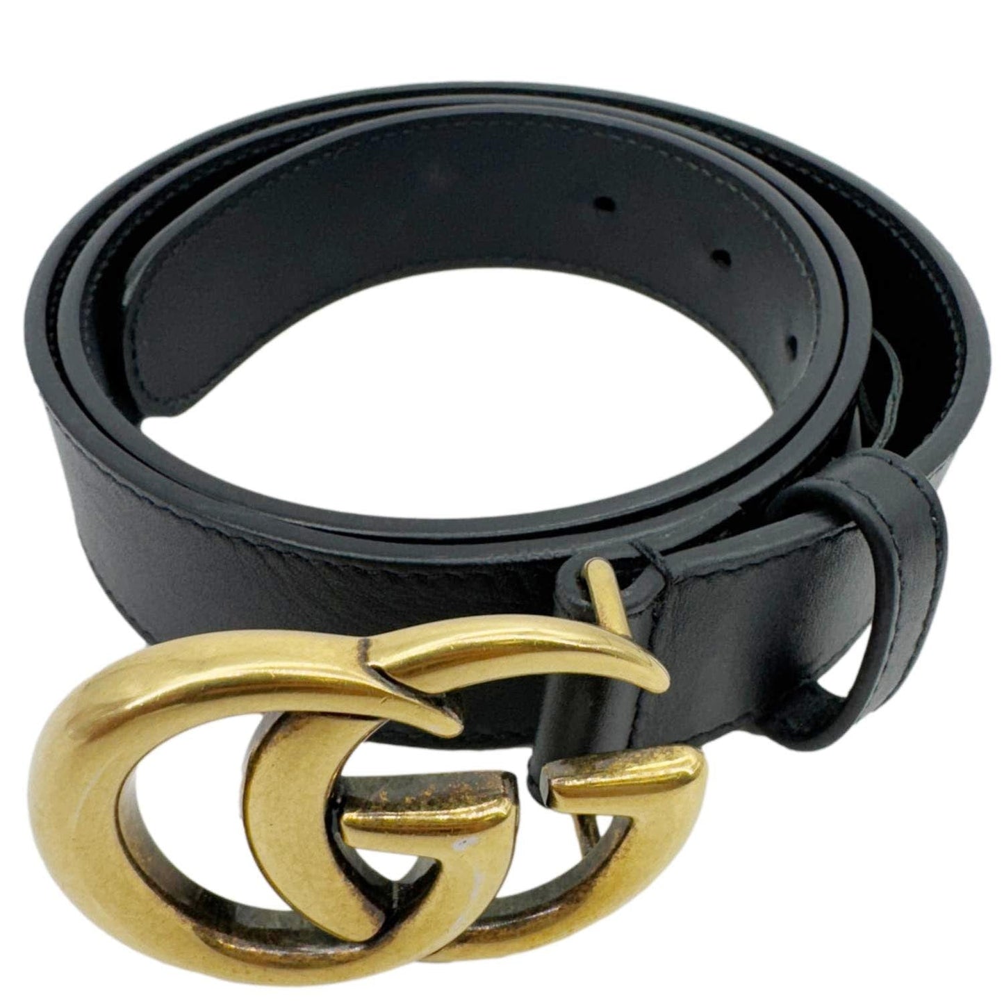 GUCCI Double G buckle Marmont Leather Belt Black 414316 Size 80.32