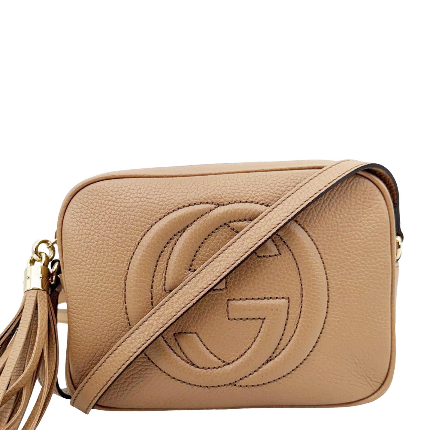 GUCCI Soho Disco Calfskin Leather Crossbody Bag Light Brown 306364