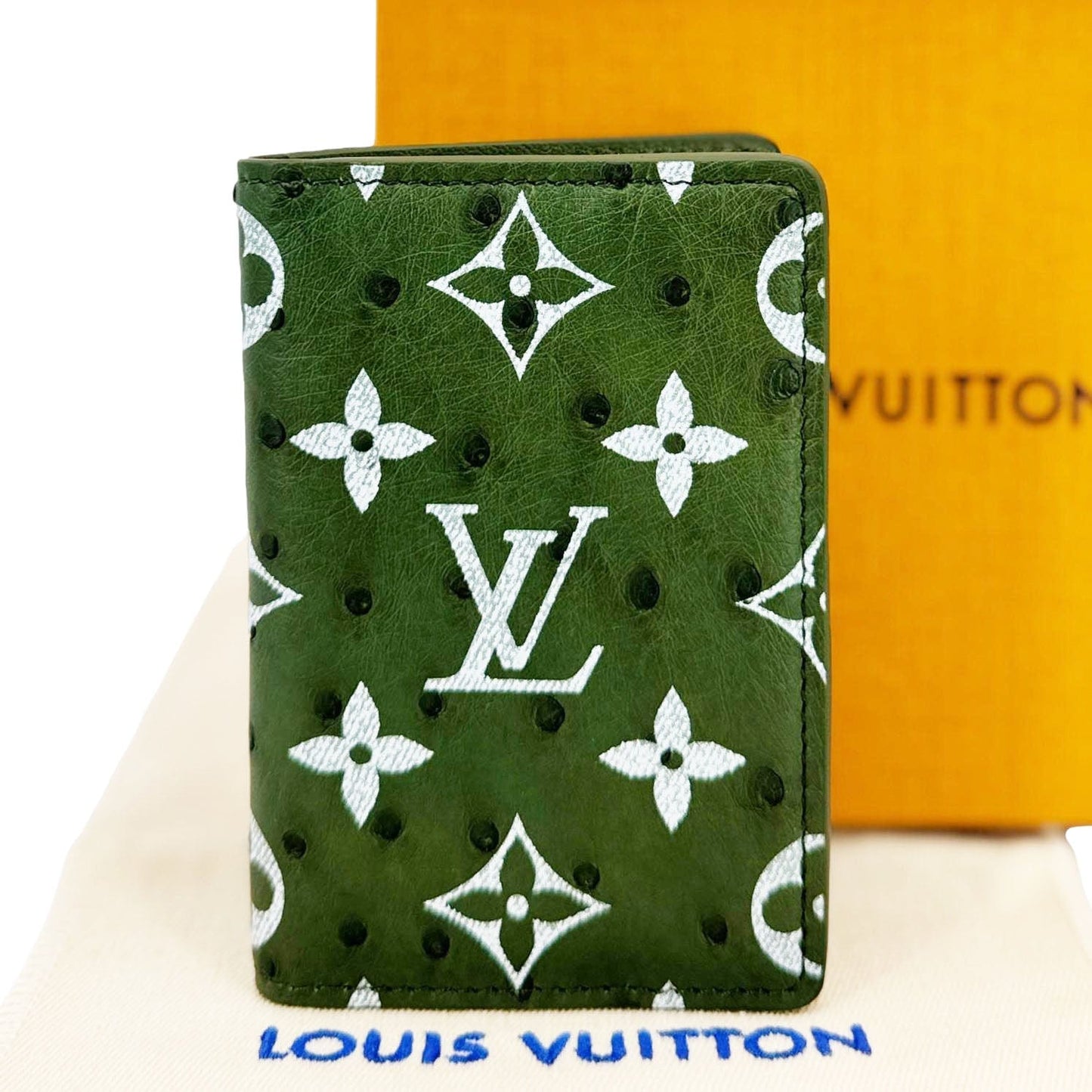 LOUIS VUITTON Monogram Ostrich Leather Wallet Pocket Organizer Green