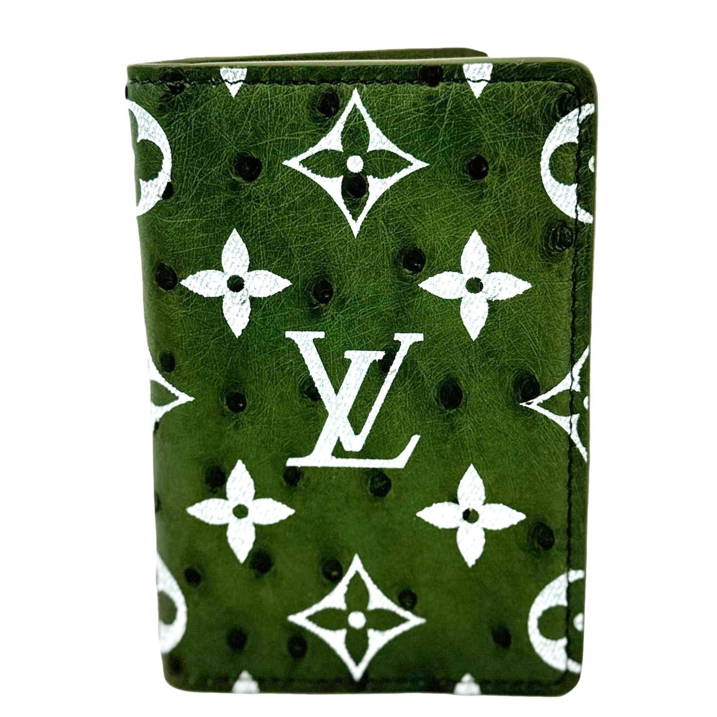 LOUIS VUITTON Monogram Ostrich Leather Wallet Pocket Organizer Green