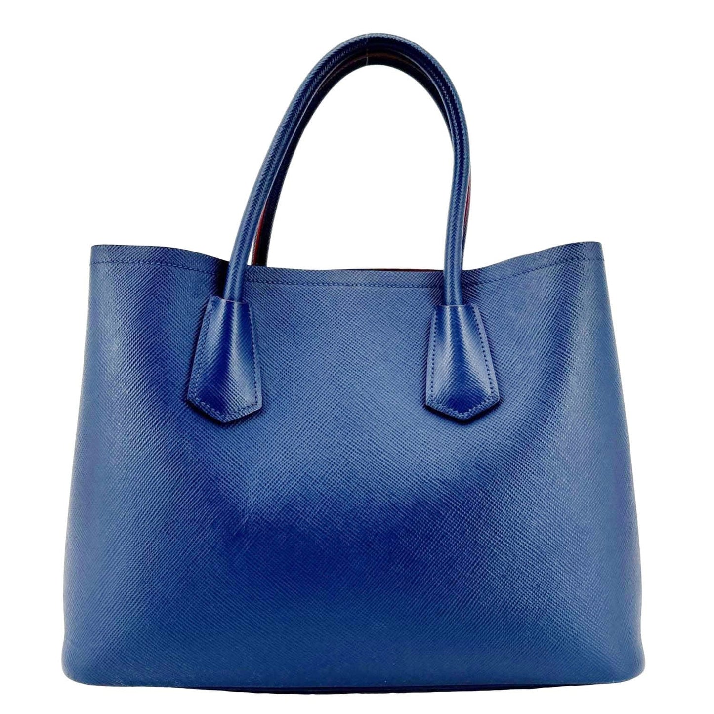PRADA Double Handle Medium Saffiano Leather Shoulder Bag Navy Blue
