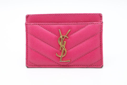 YSL Saint Laurent Card Case in Pink Grain de Poudre Embossed Leather