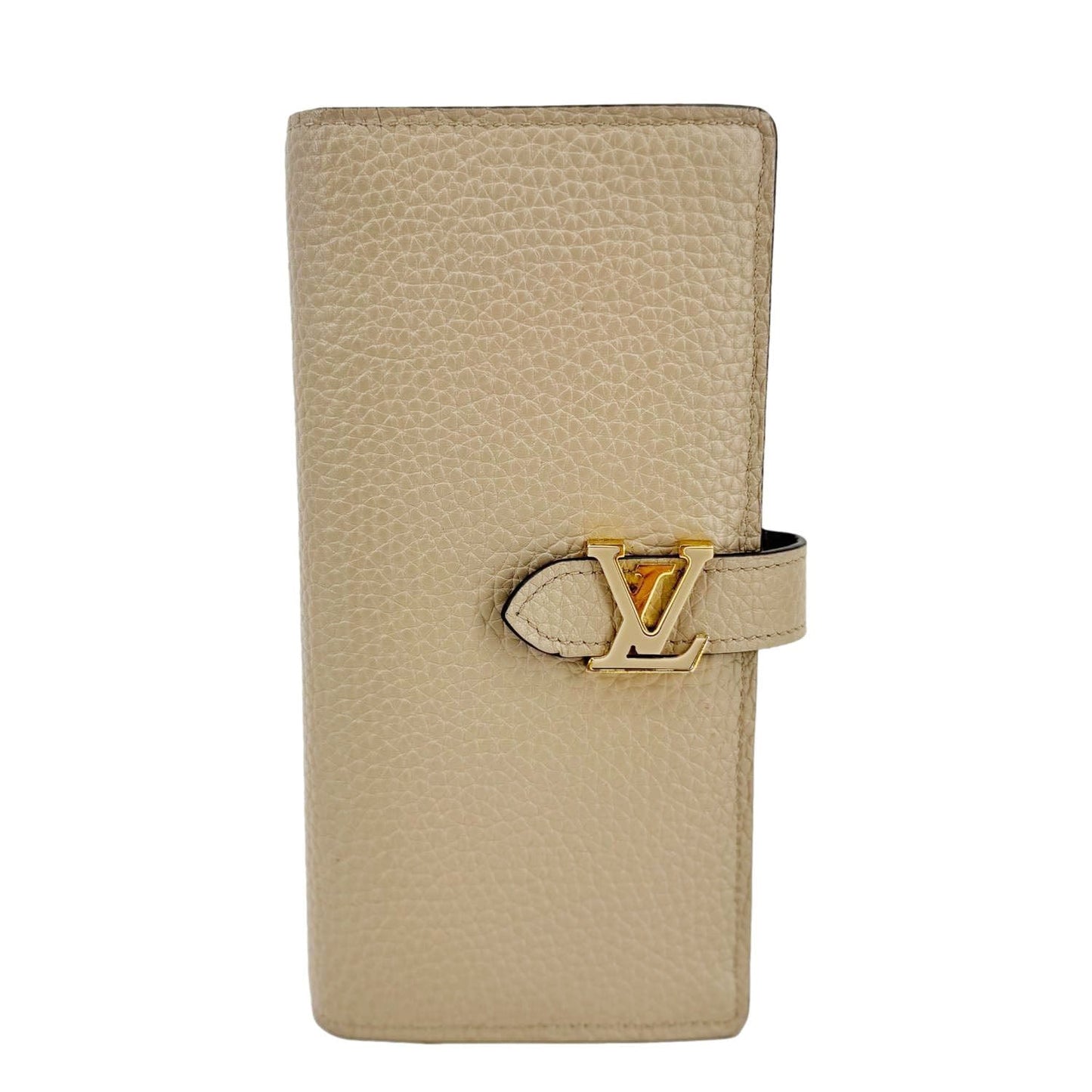 LOUIS VUITTON Grained Taurillon Leather Vertical Wallet Galet Beige