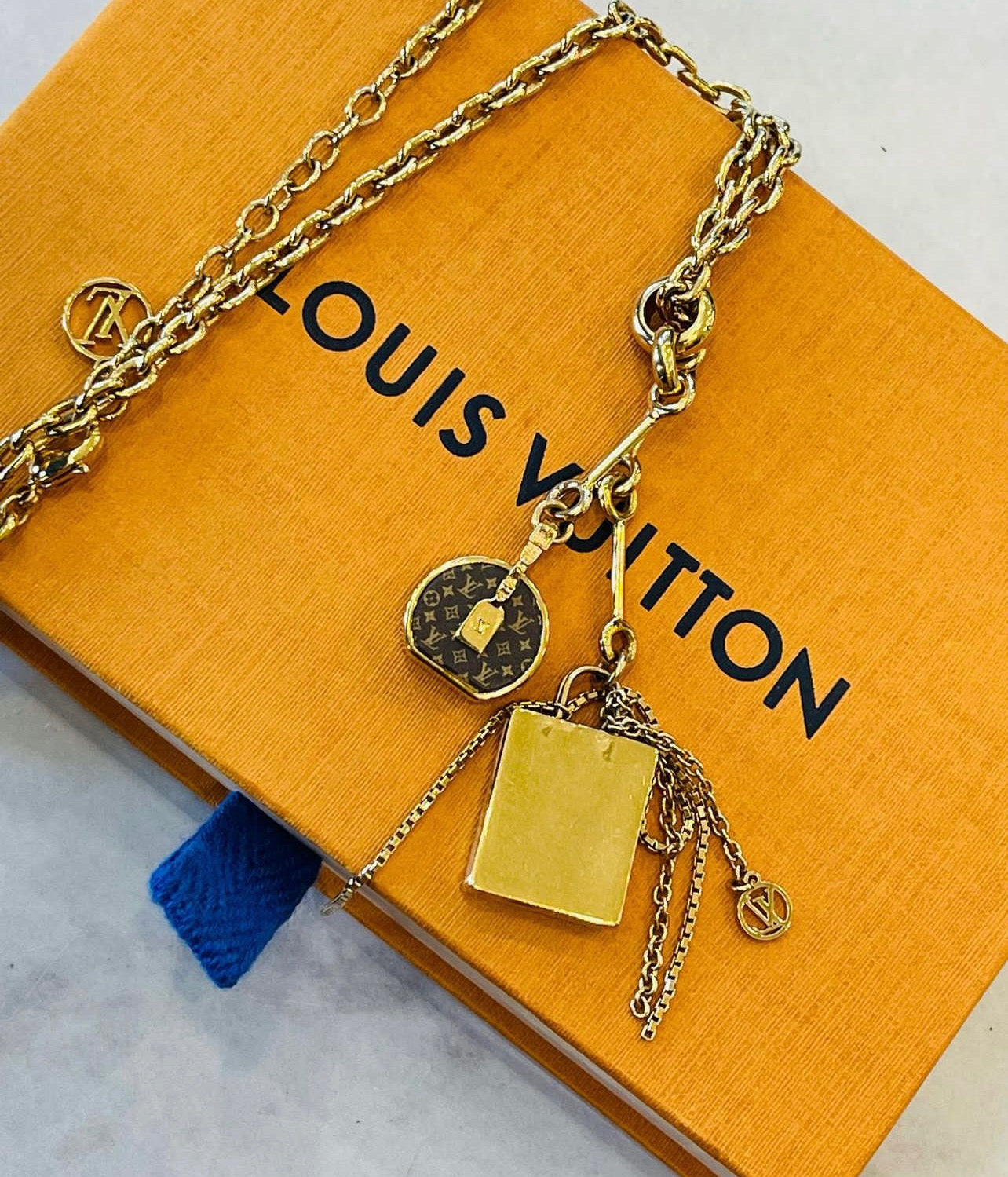 LOUIS VUITTON LOCK & LV CHARMS NECKLACE