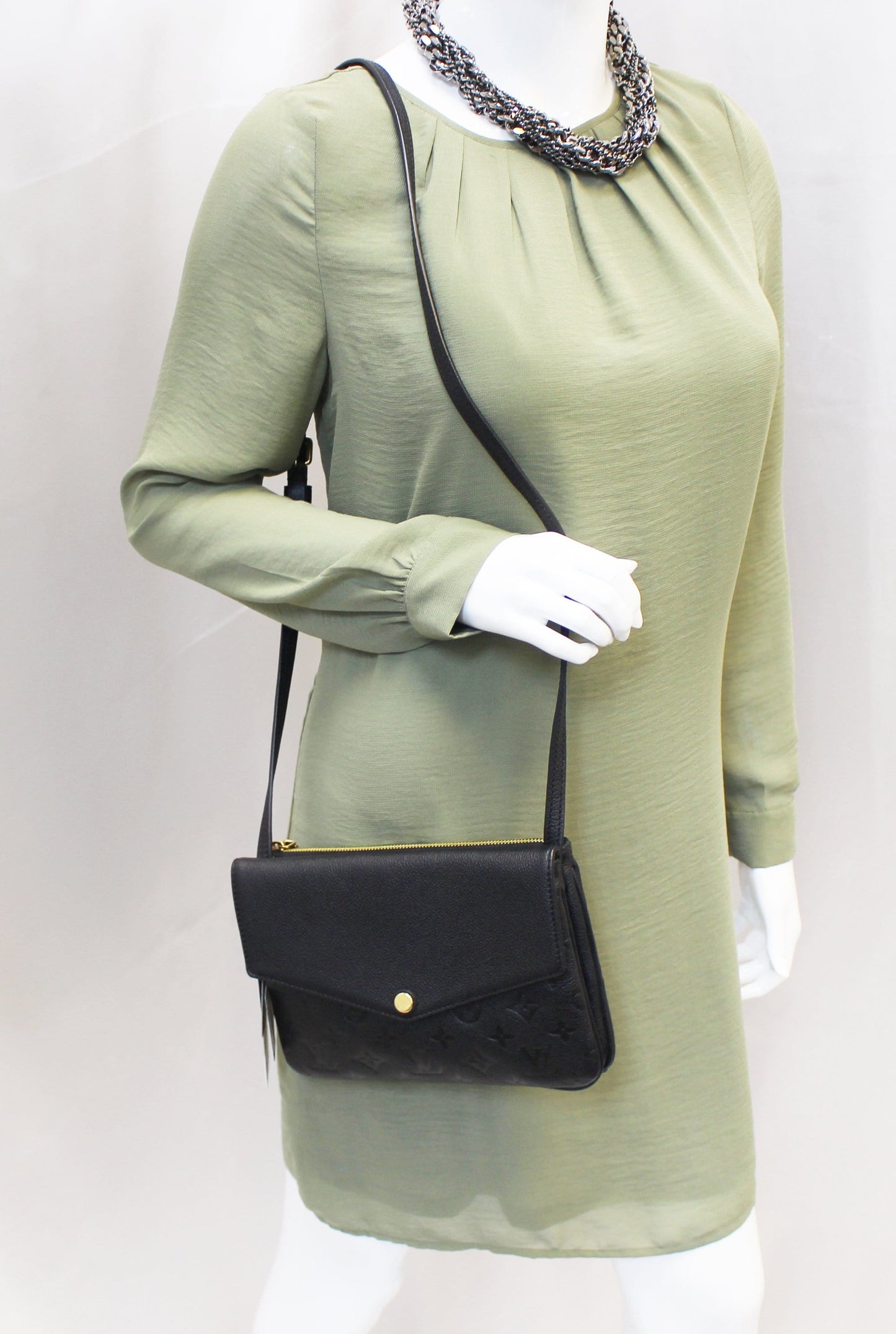 LOUIS VUITTON Black Monogram Empreinte Leather Twice Crossbody Bag