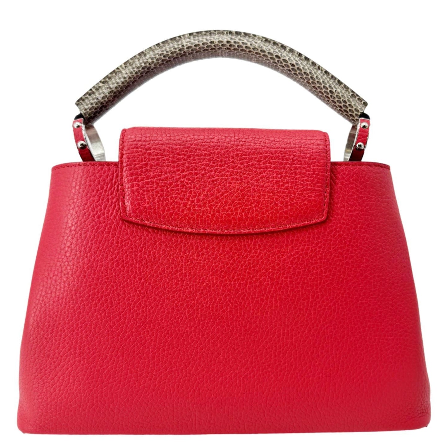 LOUIS VUITTON Capucines BB Python Handle Leather Satchel Shoulder Bag Red