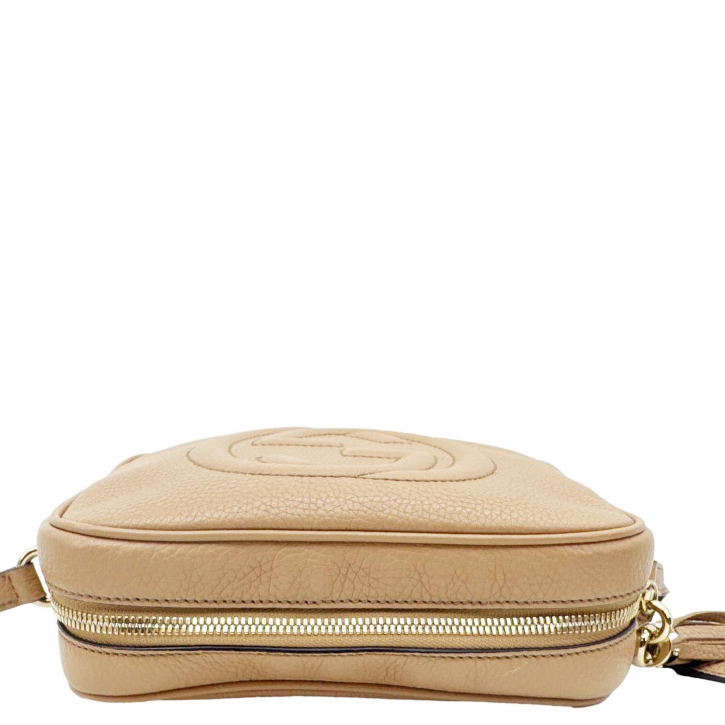 GUCCI Soho Disco Leather Camera Crossbody Bag Beige 308864