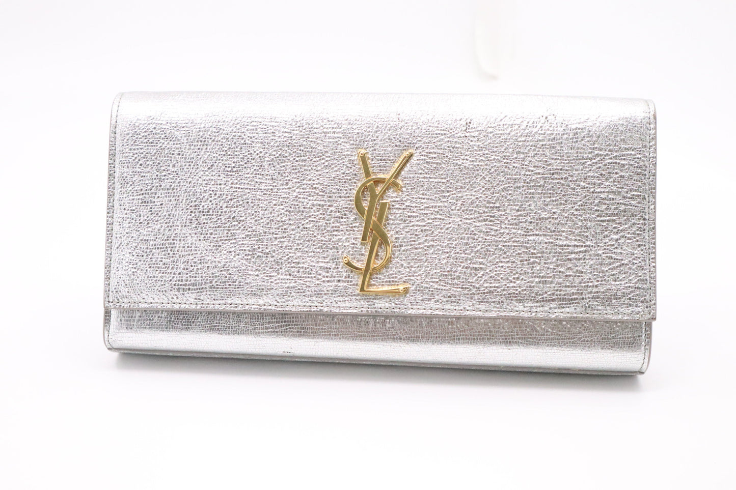 YSL Saint Laurent Kate Clutch in Silver Leather