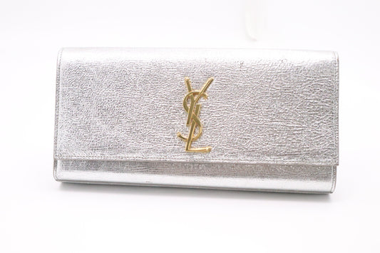 YSL Saint Laurent Kate Clutch in Silver Leather