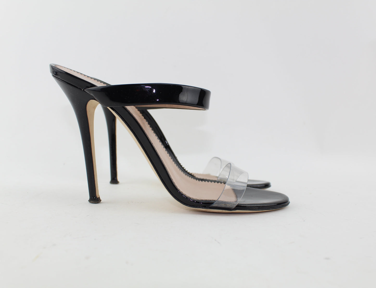 GIUSEPPE ZANOTTI ALI PATENT-LEATHER AND PERSPEX SANDALS SIZE 38.5
