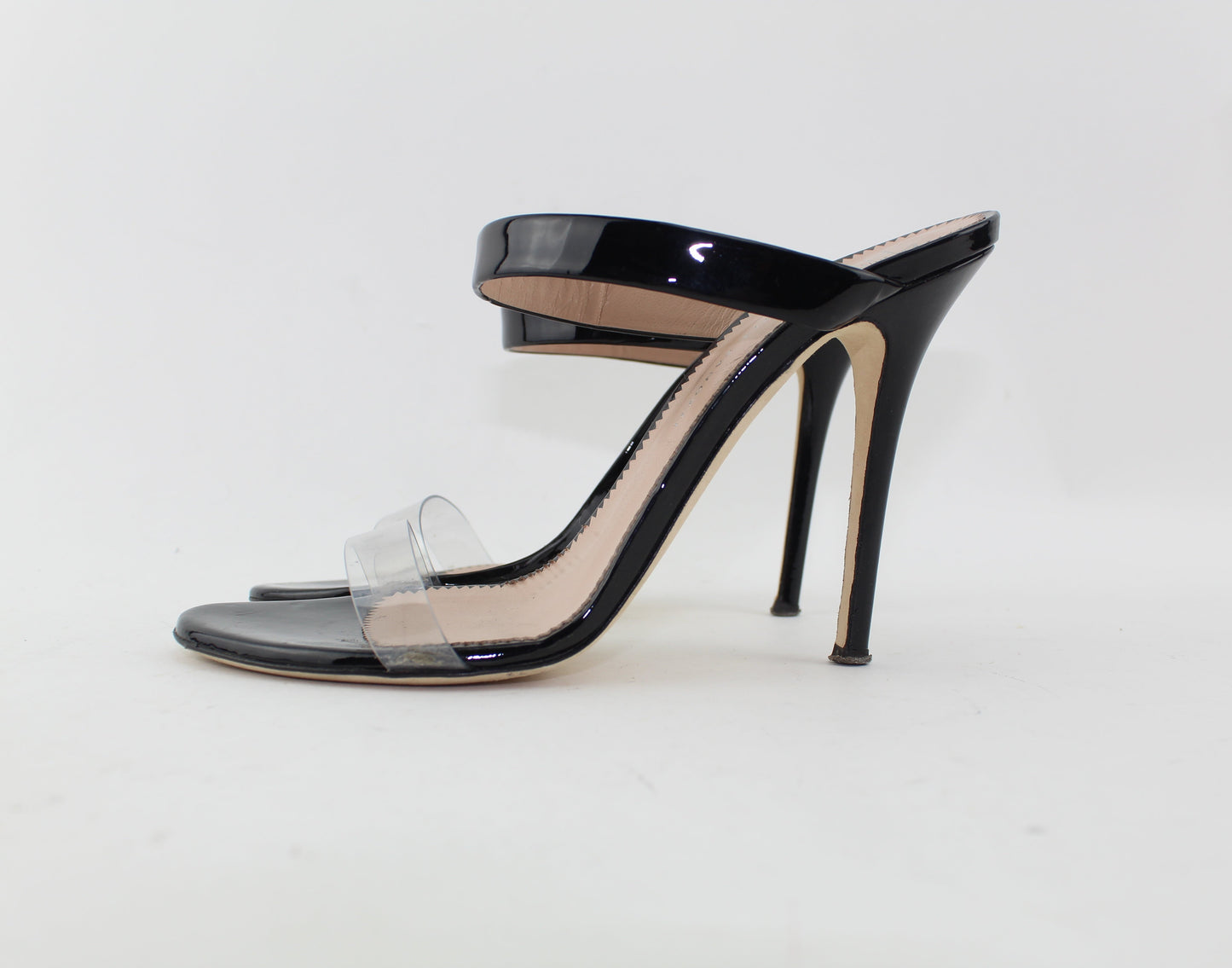 GIUSEPPE ZANOTTI ALI PATENT-LEATHER AND PERSPEX SANDALS SIZE 38.5