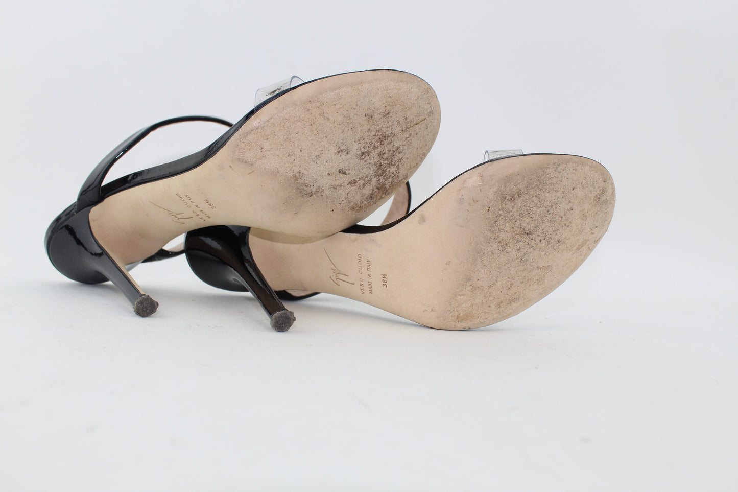 GIUSEPPE ZANOTTI ALI PATENT-LEATHER AND PERSPEX SANDALS SIZE 38.5