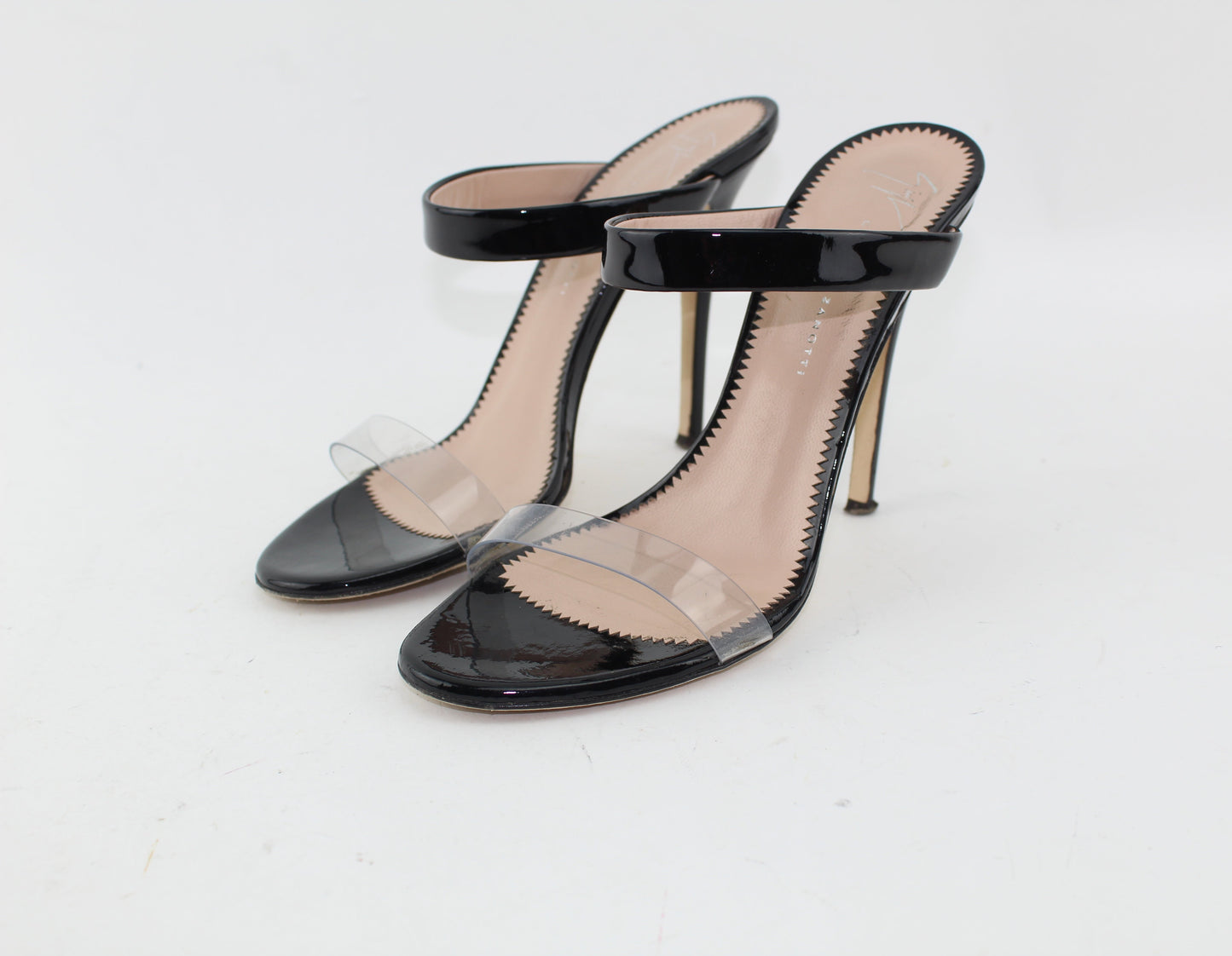 GIUSEPPE ZANOTTI ALI PATENT-LEATHER AND PERSPEX SANDALS SIZE 38.5