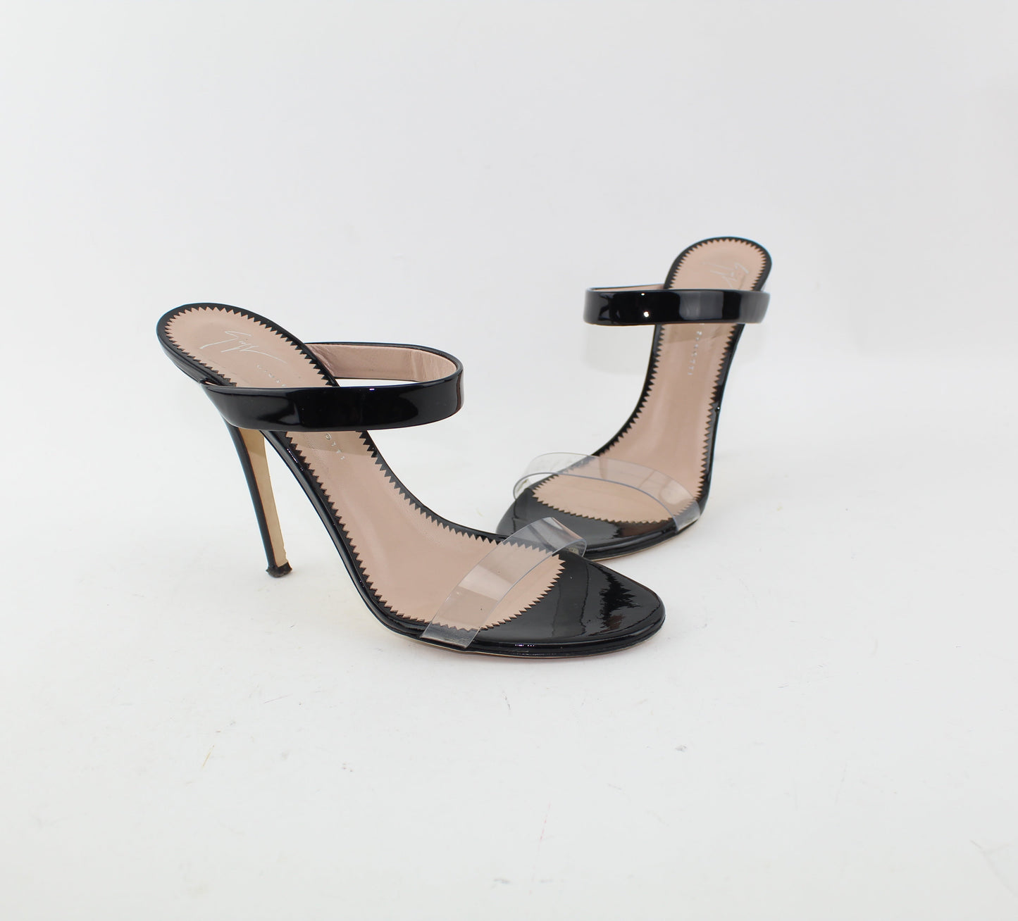 GIUSEPPE ZANOTTI ALI PATENT-LEATHER AND PERSPEX SANDALS SIZE 38.5