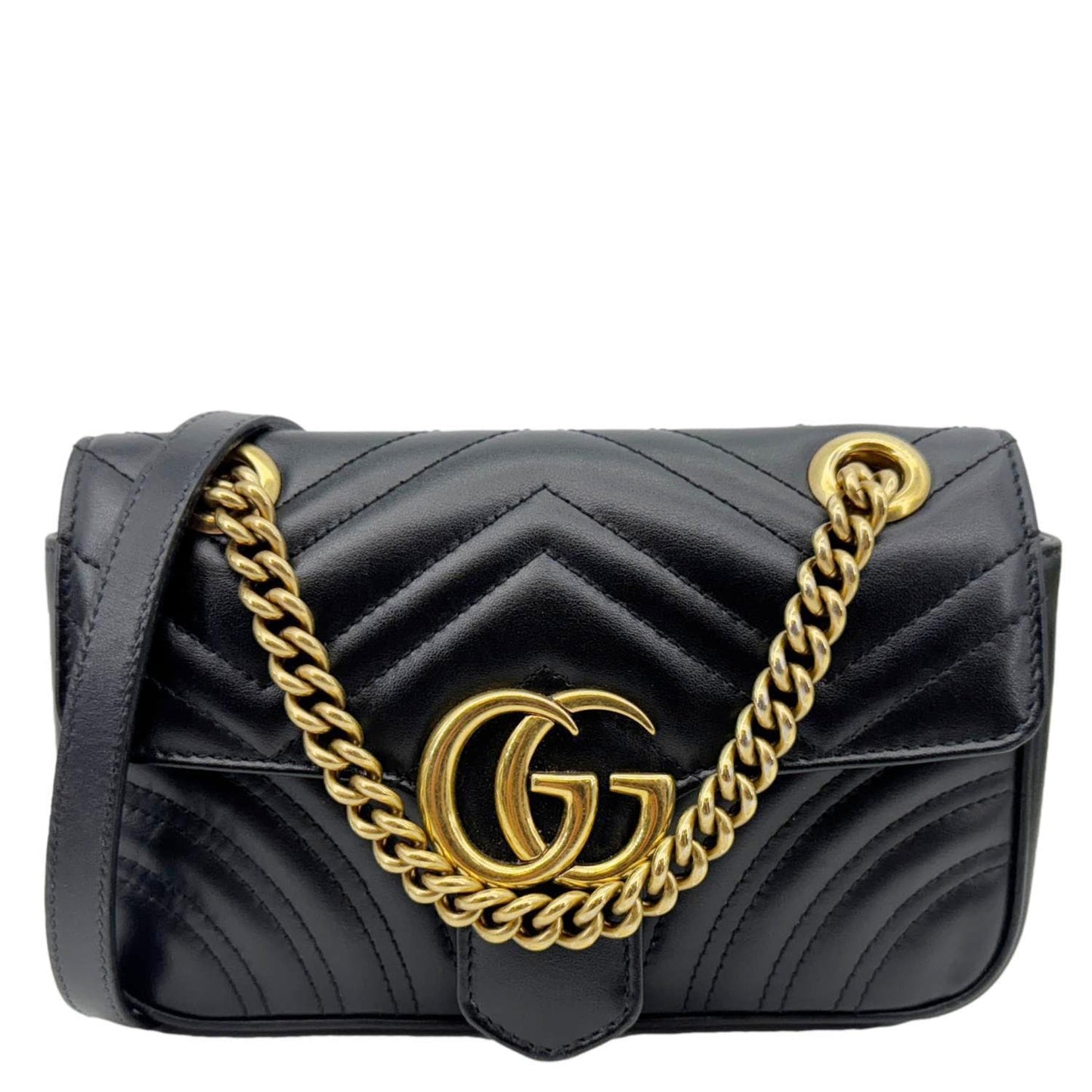 GUCCI Marmont Matelasse Mini Leather Crossbody Bag Black 446744