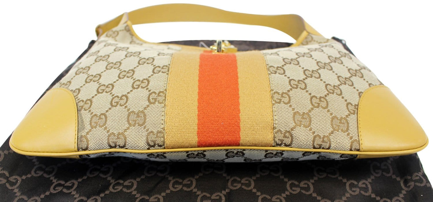 GUCCI GG Canvas/Leather Jackie Shoulder Hobo Bag