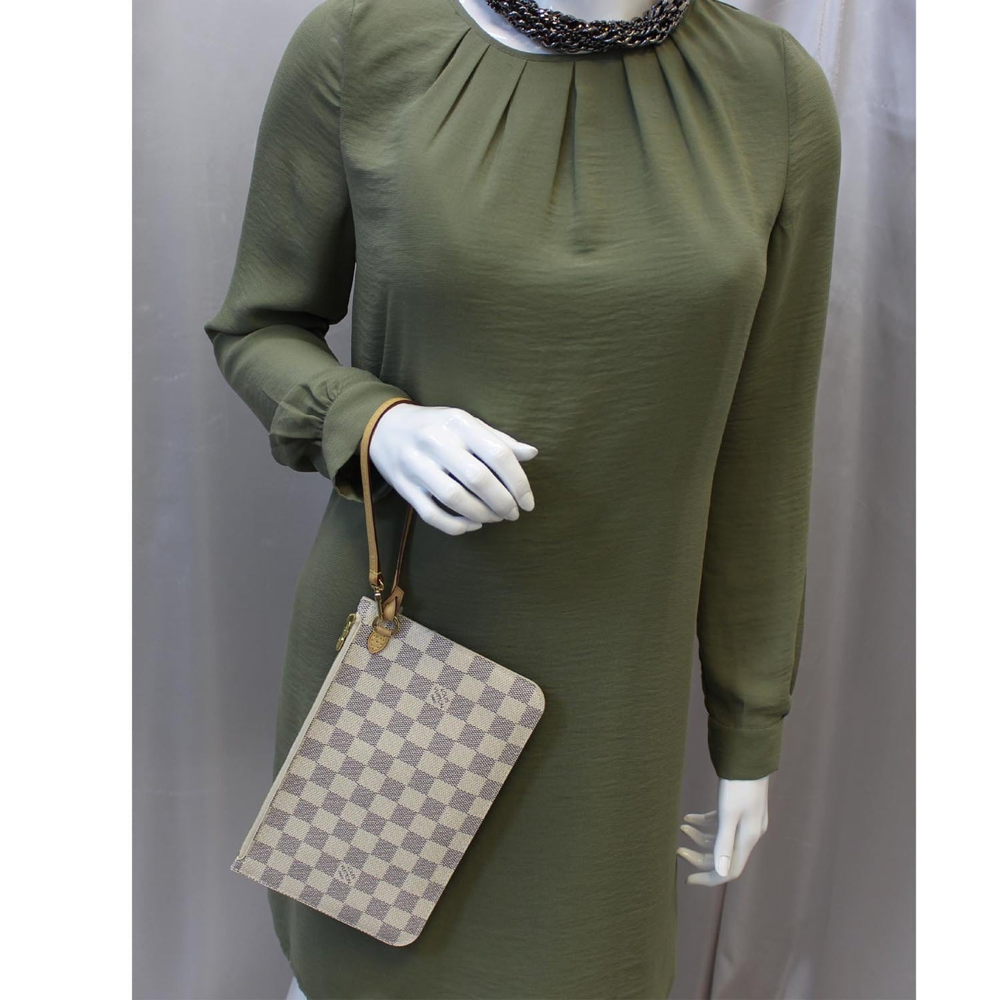 LOUIS VUITTON Pochette Wristlet Pouch Neverfull MM Damier Azur