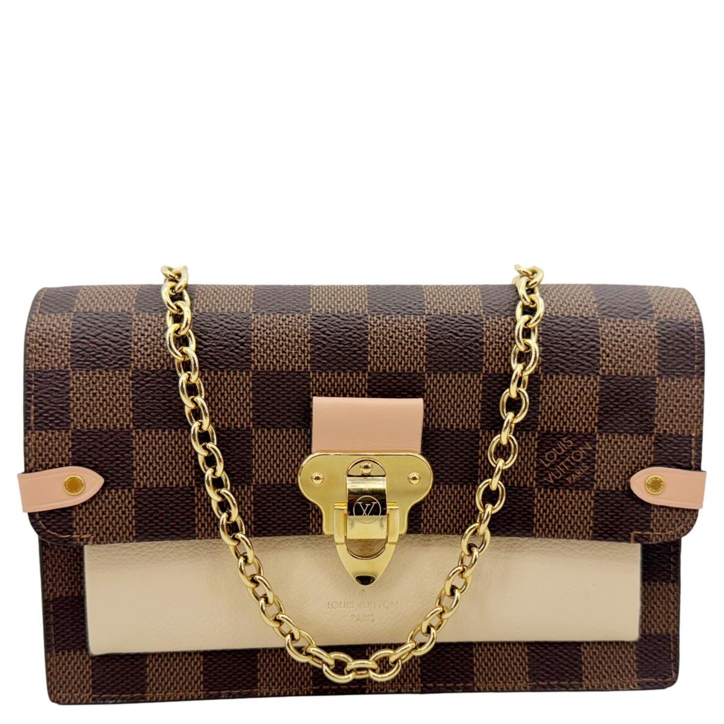 LOUIS VUITTON Vavin Chain Wallet Damier Ebene Crossbody Bag Creme Beige