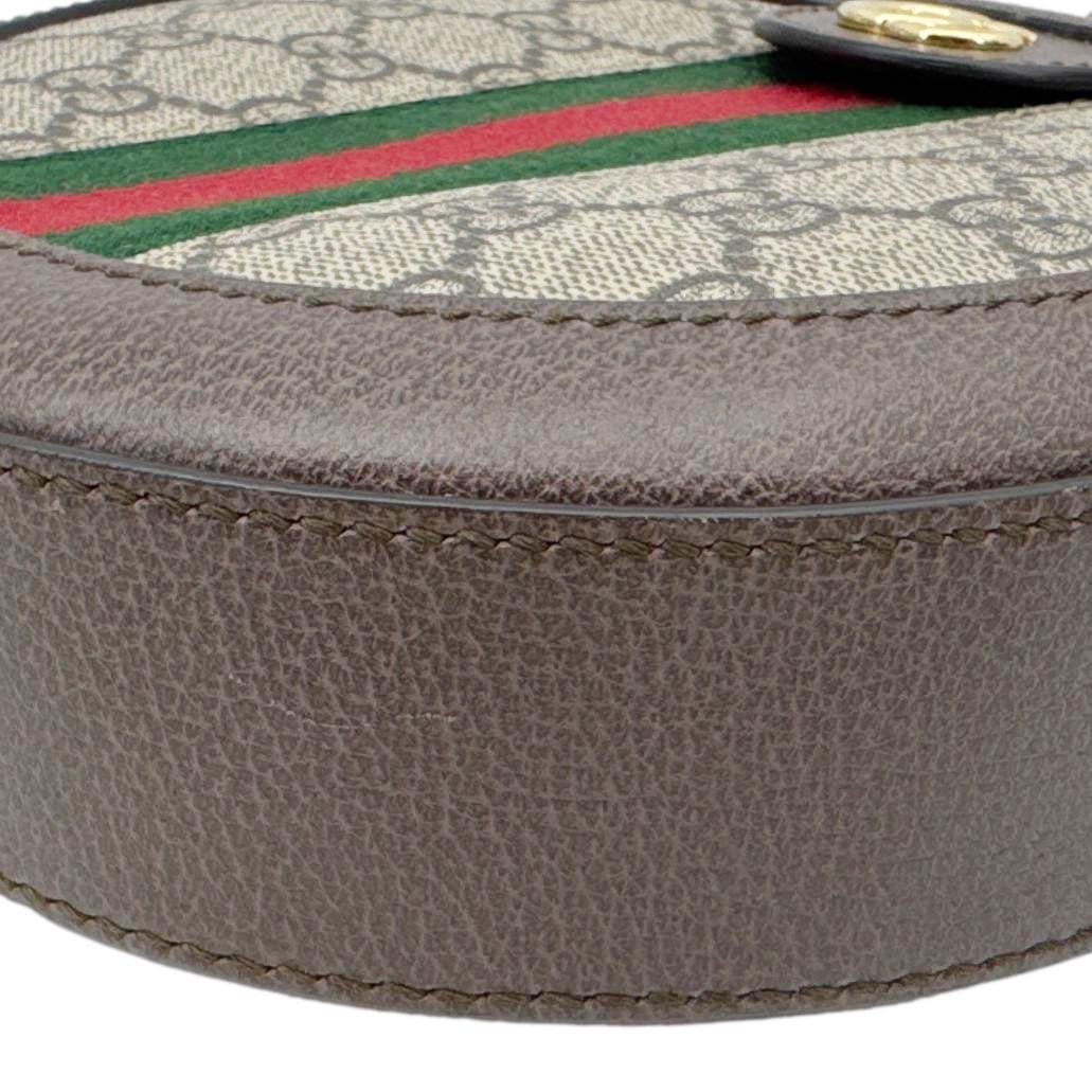 GUCCI Ophidia Mini GG Round Supreme Monogram Web Crossbody Bag Beige 550618