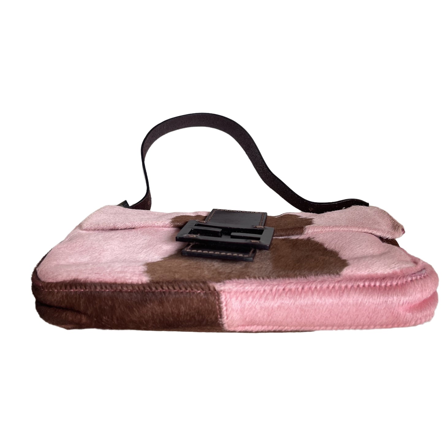 Fendi Baguette Pony-style Calfskin Leather Shoulder Bag in Pink Cow Print